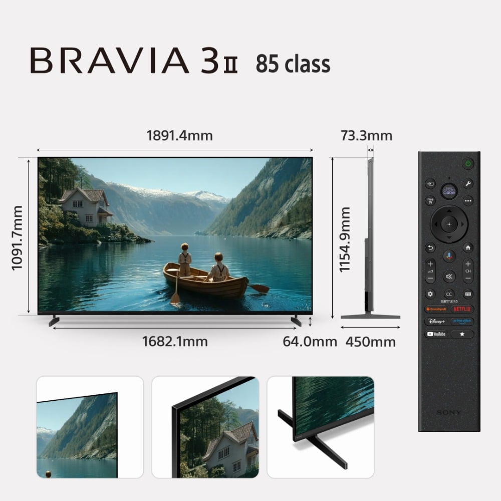 تلفزيون Sony BRAVIA 3 II مقاس 85 بوصة بدقة 4K Ultra HD | معالج XR | معدل تحديث 120 هرتز | HDR | Dolby Vision وDolby Atmos | موديل 2026 | K-85XR30M2