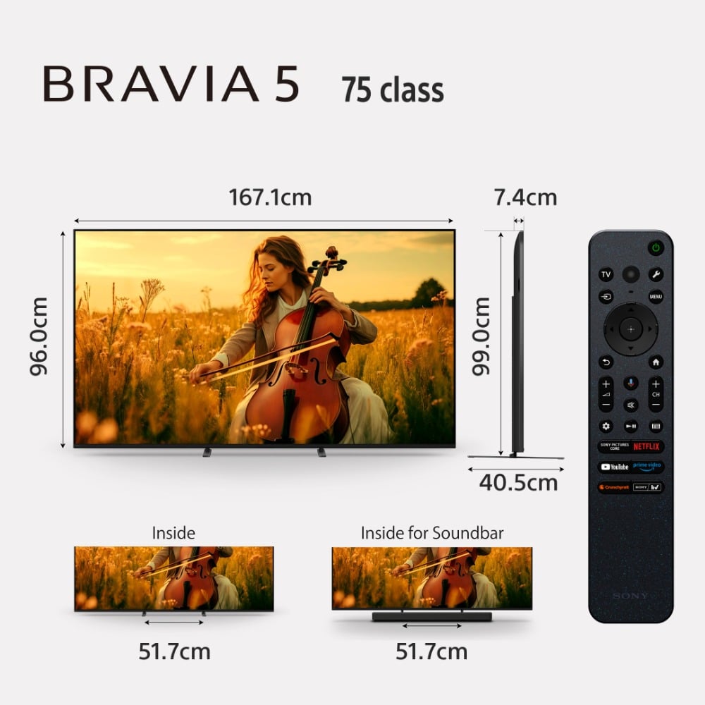 Sony K-75XR50 BRAVIA 5 75 Inch 4K Ultra HD Mini LED Smart Google TV with HDR