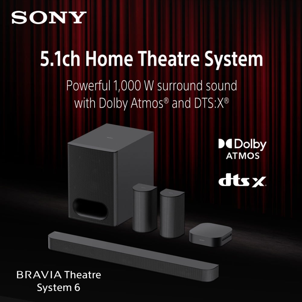 نظام مسرح منزلي سوني BRAVIA Theatre System 6 بصوت 5.1 وقوة 1000 واط – أسود