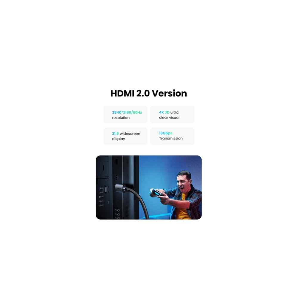 UGREEN HDMI Male to HDMI Male Braided Cable | Supports 4K at 60Hz | 3 Meter | Black | UG-HD119-40102