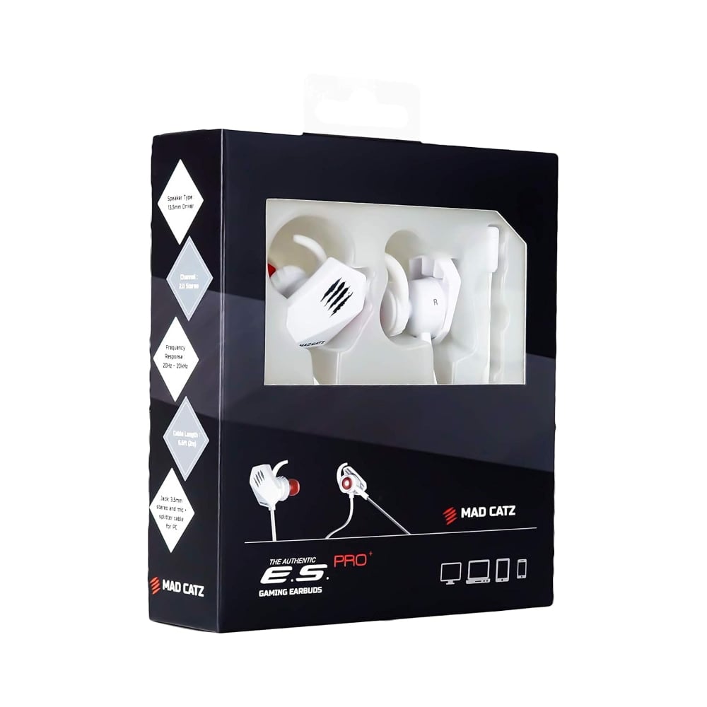 Mad Catz E.S. Pro+ Wired In-Ear Gaming Earbuds Dual Microphones White