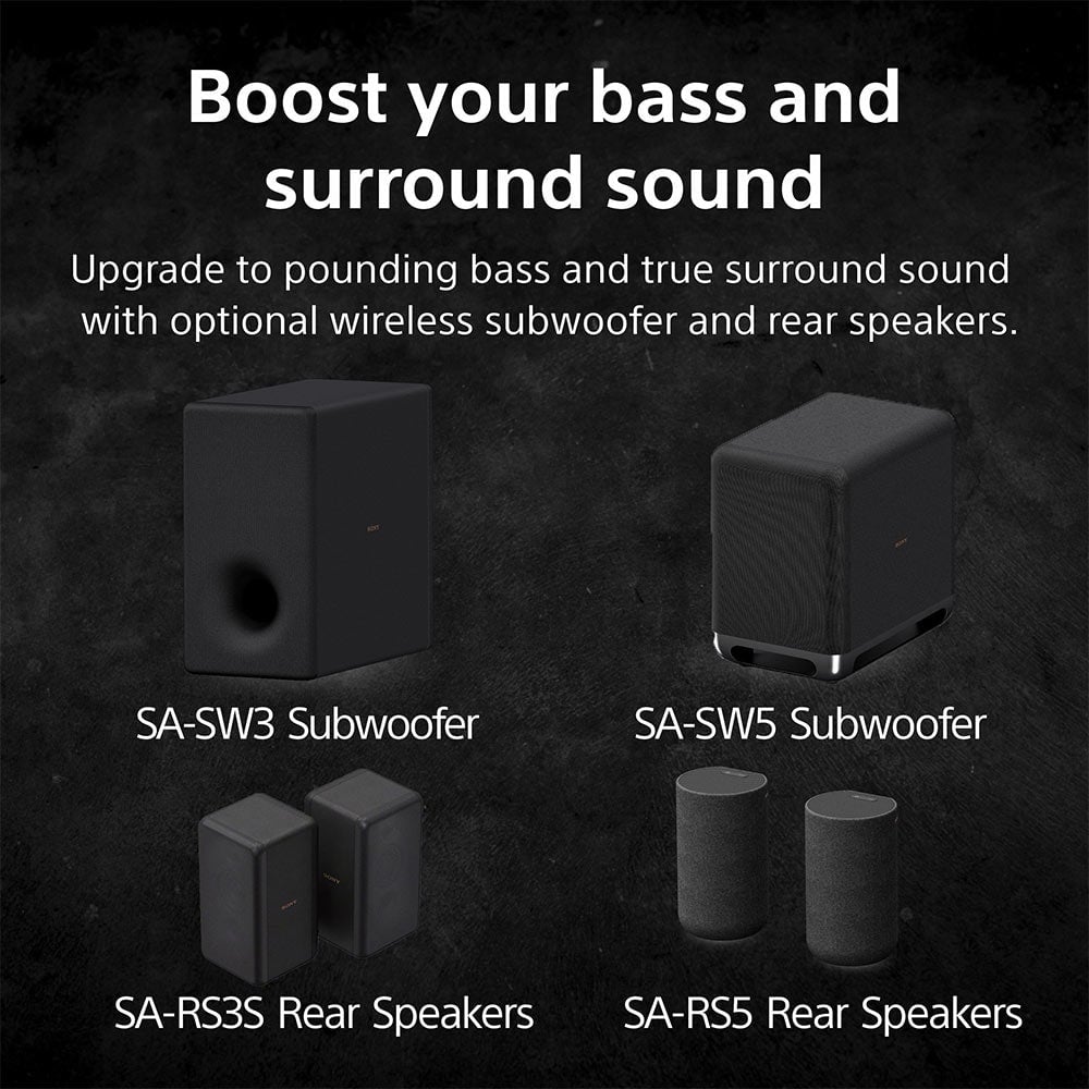 Sony HT-A8000 Bravia Theatre Bar 8 Premium Soundbar Home Theatre System Black with Sony SA-SW5 300W Additional Wireless Subwoofer and Sony SA-RS8 Wireless Rear Speakers