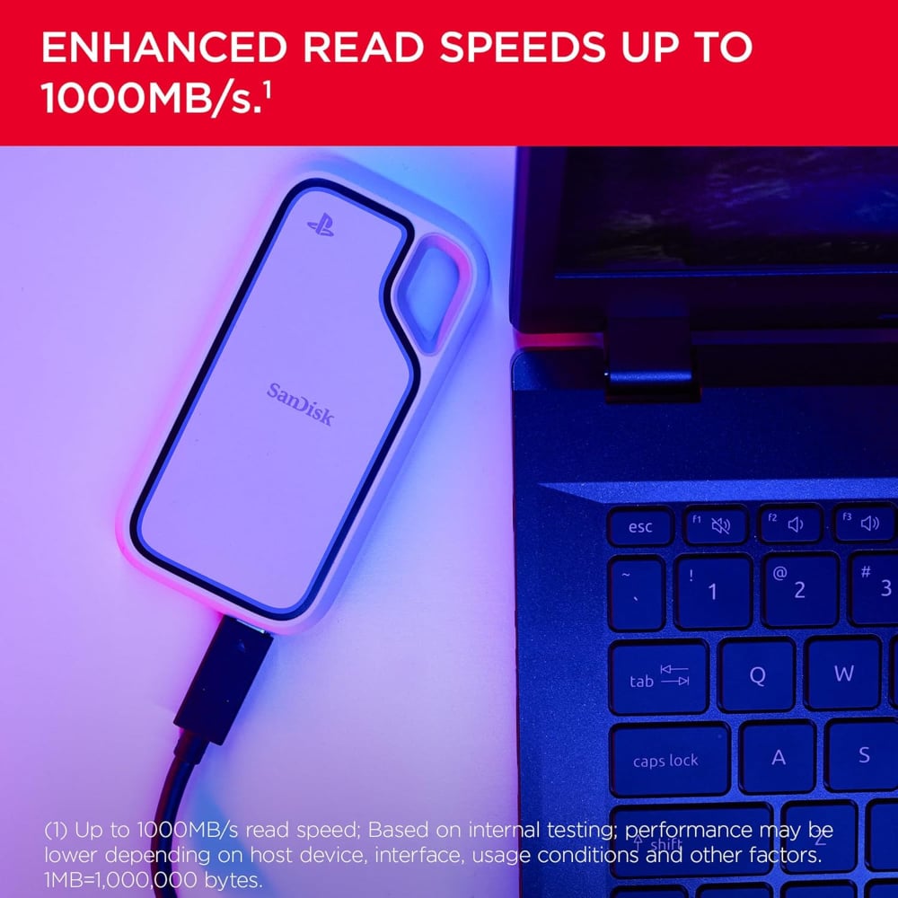 SanDisk 1TB 1000MB/s Quickly Transfer Extreme Portable SSD White for PlayStation 5 Console