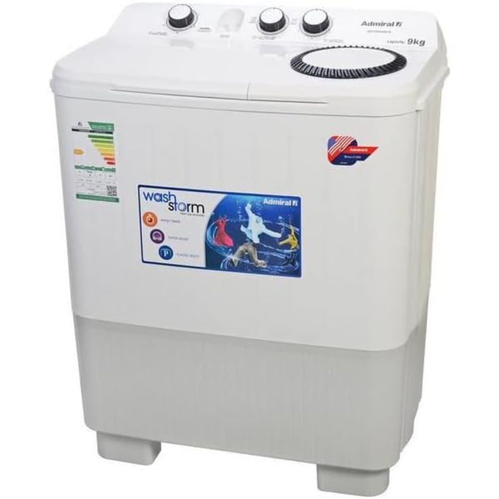 Admiral Twin Tub Semi‑Automatic Washing Machine | 9 Kg | Wash Storm | White | ADTT9KUWCQ