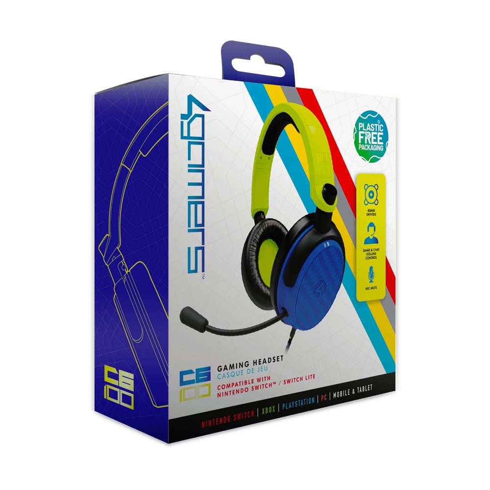 4Gamers 3.5mm Jack Over-Ear Wired Gaming Headset For Switch |Xbox|PS4/PS5|Pc Neon Yellow/Blue