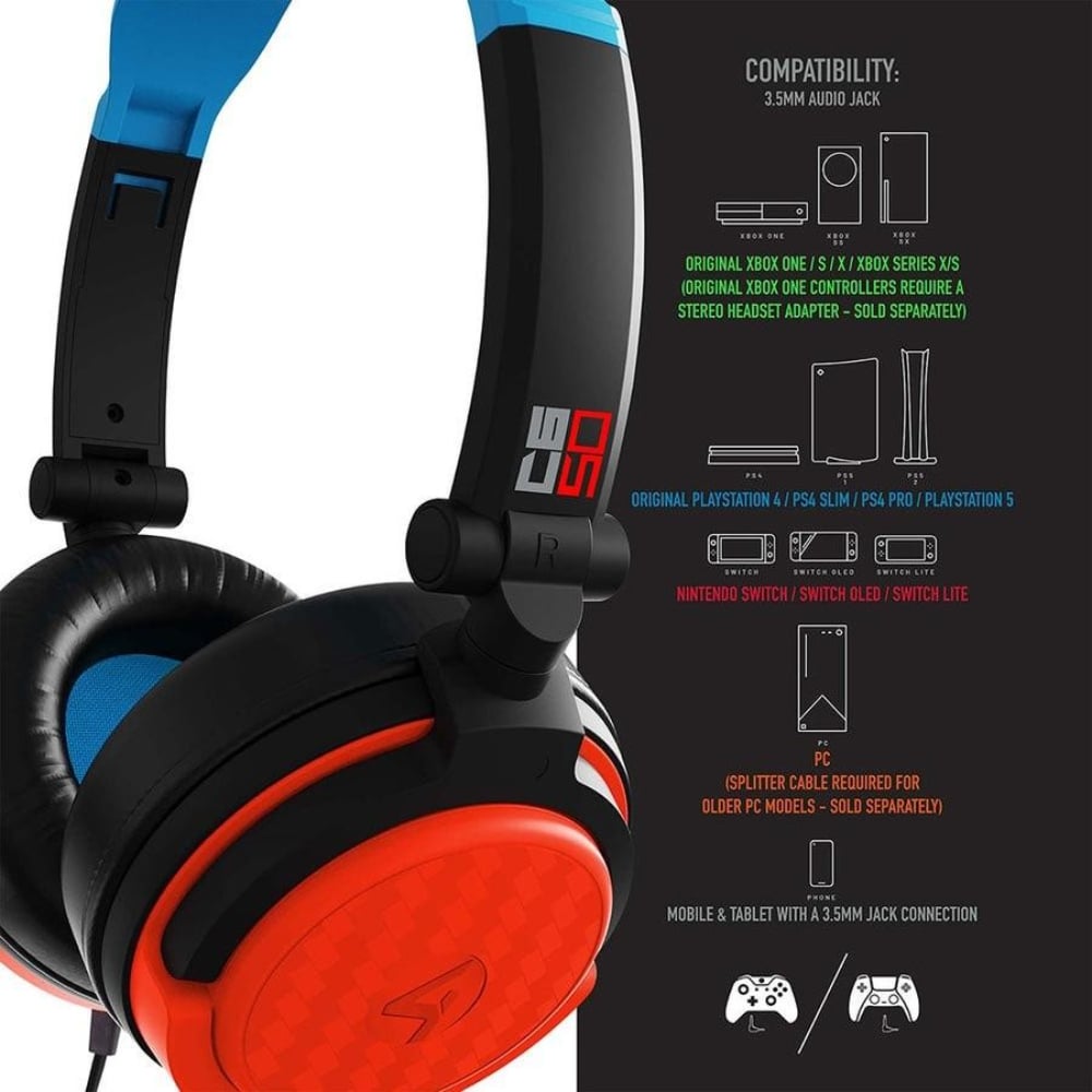 4Gamers Wired Gaming | Over-Ear Headset | Wired Connection | Neon Blue/Red