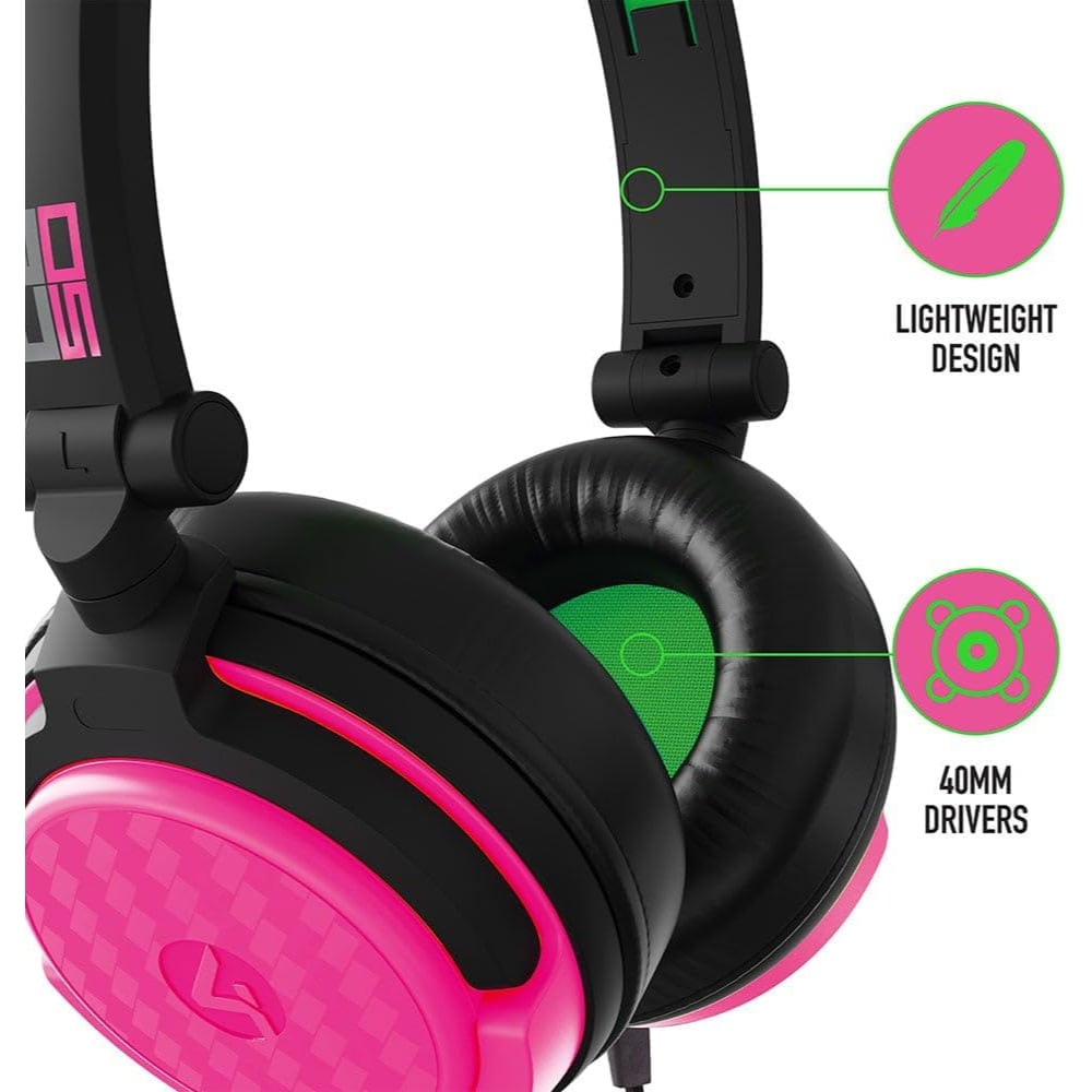 4Gamers Wired Gaming | Over-Ear Headset | Wired Connection | Neon Green/Pink