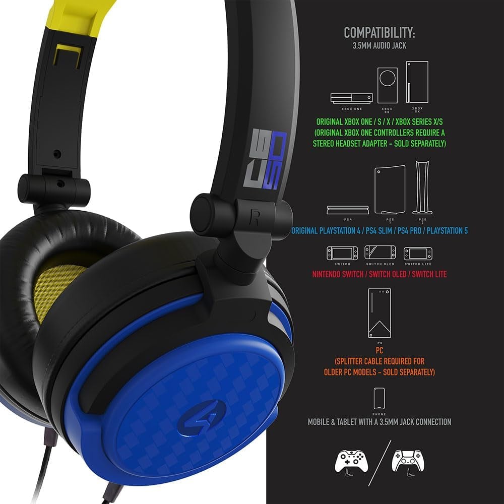 4Gamers Wired Gaming | Over-Ear Headset | Wired Connection | Neon Yellow/Blue