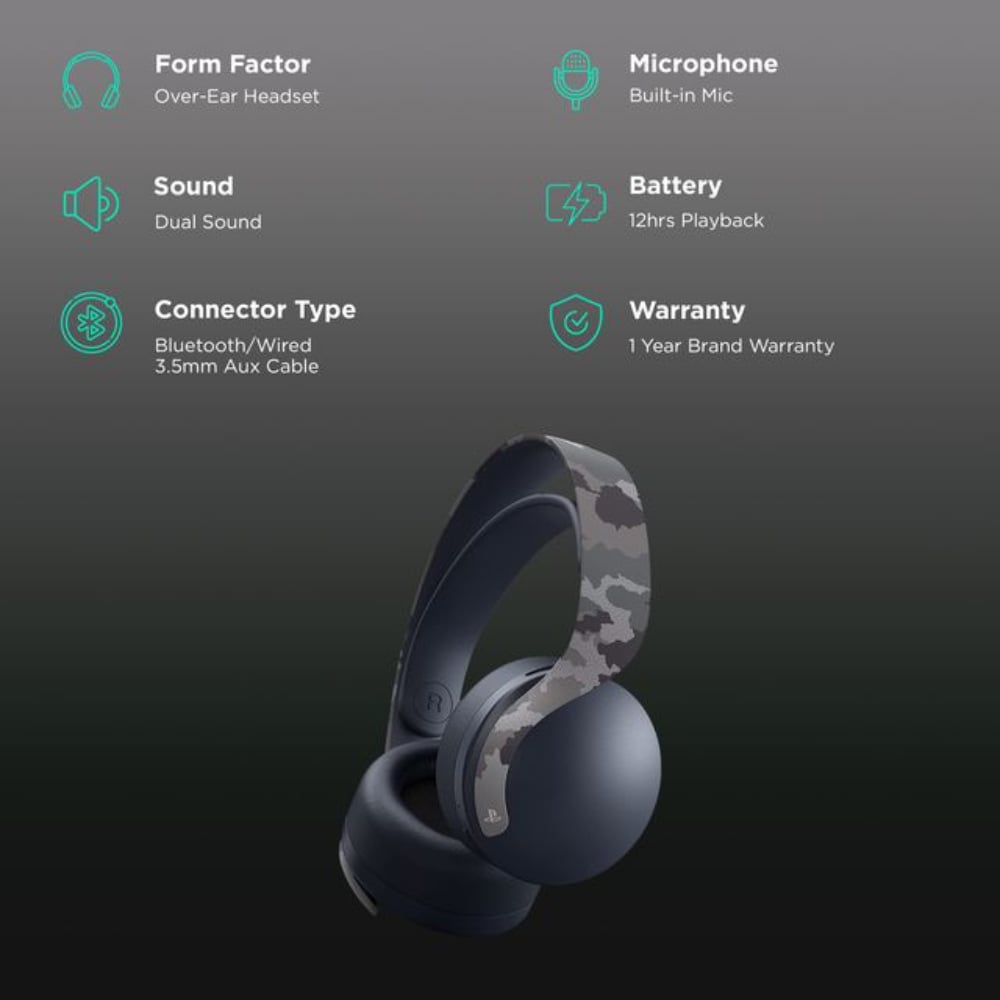Sony PS5 Pulse 3D (CFI-ZWH1) | Wireless Gaming Over-Ear Headset | Dual Noise-Cancelling Mics | Grey Camouflage