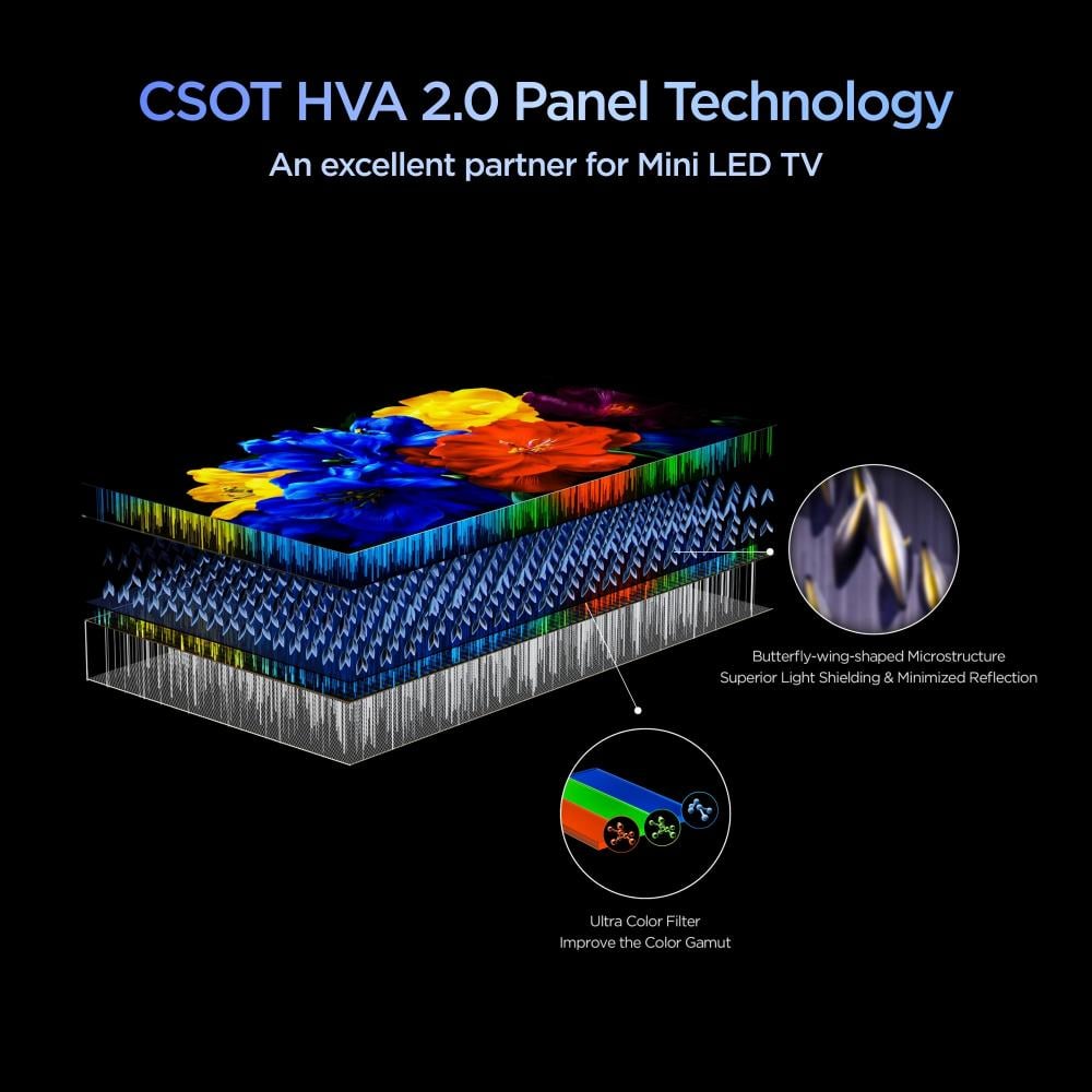 TCL 85 Inch SQD Mini LED 4K Smart TV, 800 Dimming Zones, 2700 Nits HDR, HVA 2.0 Pro Panel, Bang & Olufsen Audio, 288Hz VRR