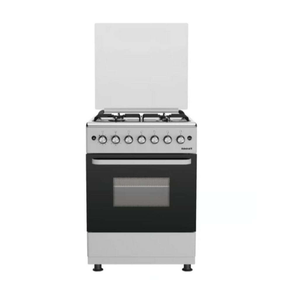 Admiral Gas Cooker: 60x60, 4 Gas Burners, Stainless Steel, Electric Ignition, Oven Light, Double Glass Door