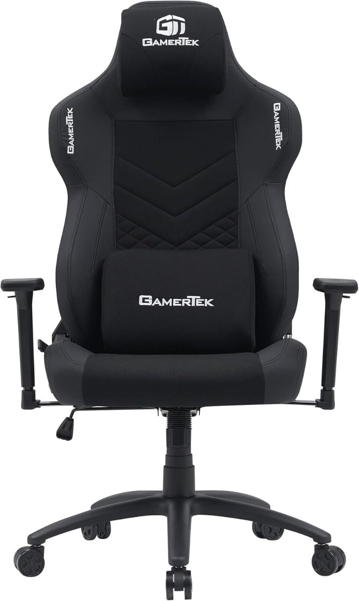 Gamertek Quest Conqueror Gaming Chair – Black Edition – Luxury Modern PU & Fabric, 150KG Capacity, Magnetic Headrest, 3-Way Adjustable Armrests