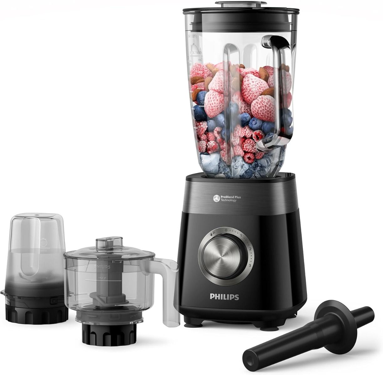Philips Blender 5000 Series - 1200W, 2L Capacity, 3 Speed+ Pulse, ProBlend Plus Technology, Chopper & Mill Attachment, Black - HR3033/00