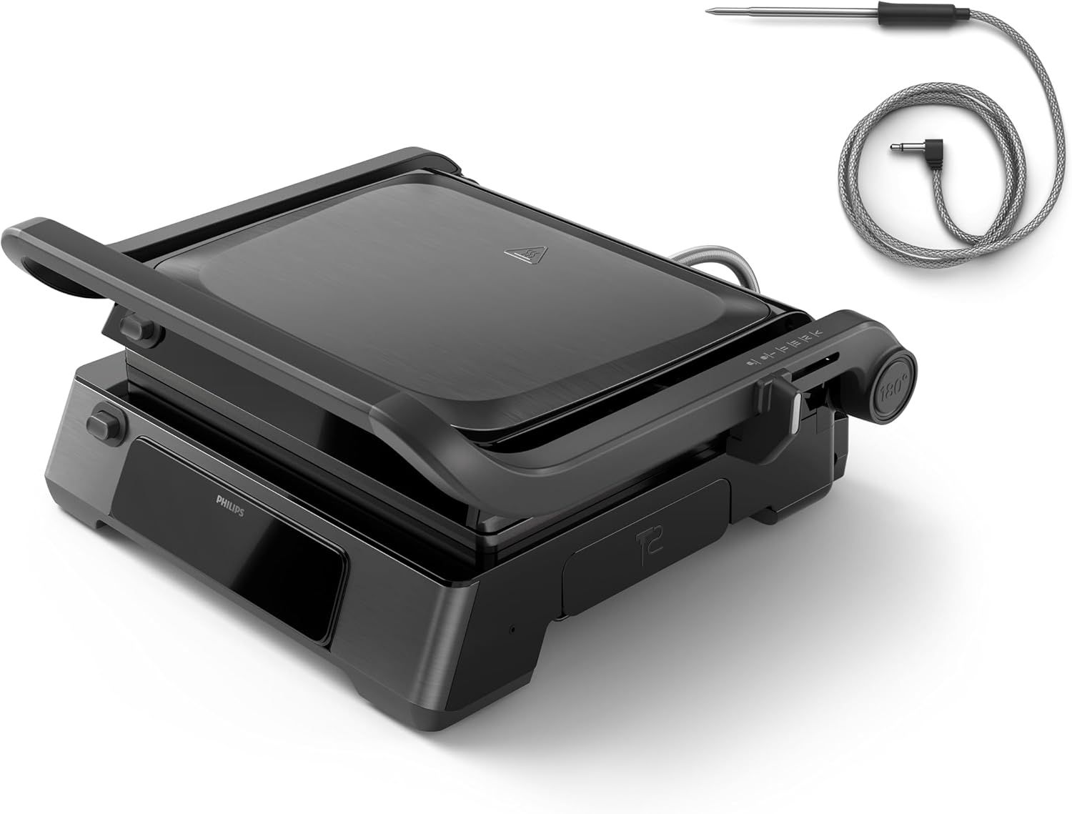 Philips Contact Grill 7000 Series - 2200W, Open 180° Flat Grilling, Temperature Probe, Precision Digital Control, Timer, Adjustable Height, Removable Plates, High Power, Handle Lock - HD6307/70