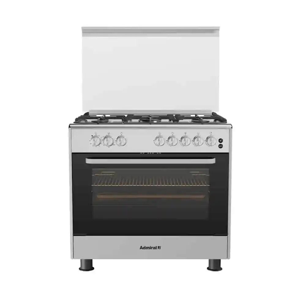 Admiral Gas Cooker: 60x90, 5 Gas Burners, Stainless Steel, Electric Ignition, Oven Light, Double Glass Door