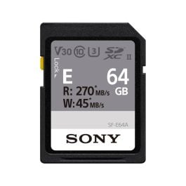 سوني SF-E64A كرت ذاكرة SD UHS-II من سلسلة SF-E سعة 64 جيجابايت| سرعة كتابة 45MB/s وقراءة 270MB/s | أسود