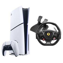 Sony PlayStation® 5 Slim Bluray Disc 1TB console with Thrustmaster T80 Ferrari 488 Gtb Edition Racing Wheel White/Black for PS5