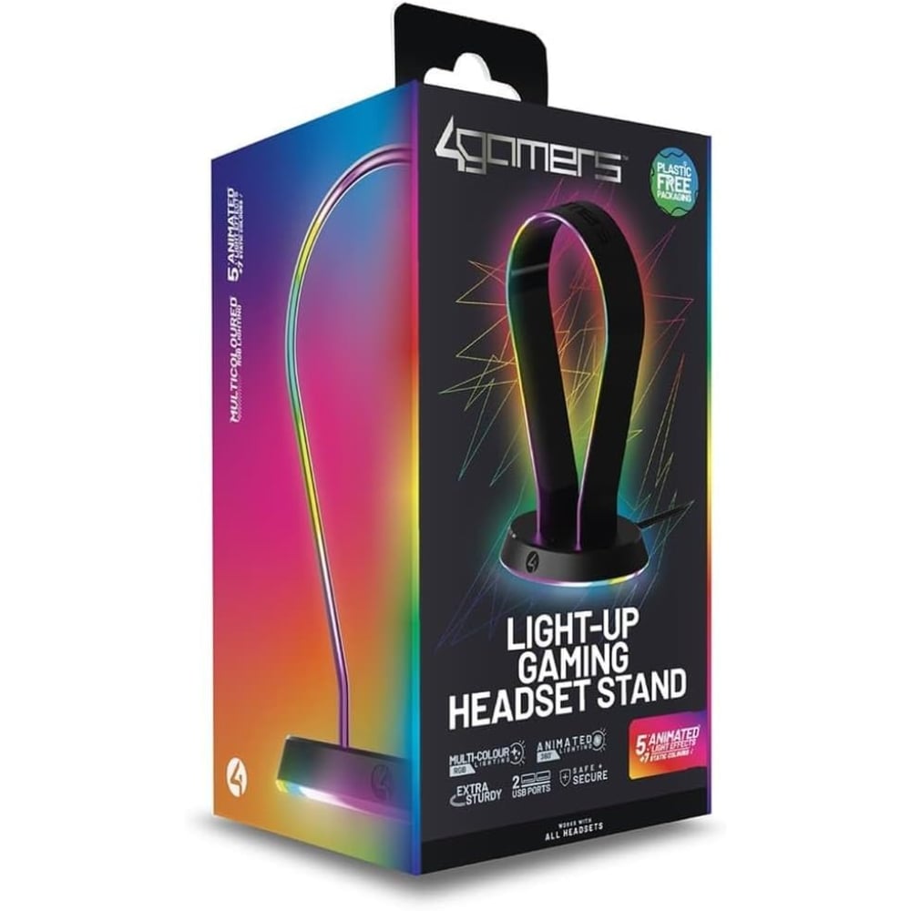 4Gamers Light-Up USB | Gaming Headset Charging Stand | RGB Lighting | Black