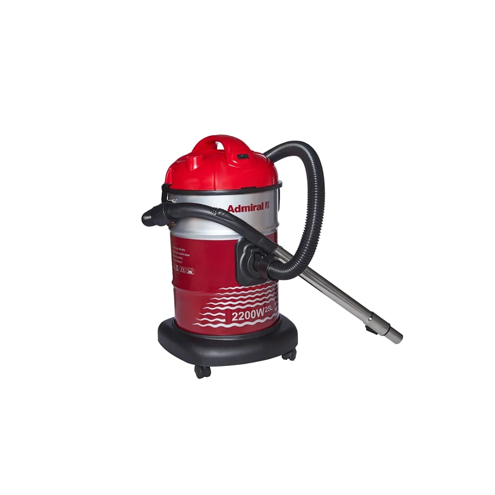 Admiral 2200W Corded Electric Anti-Bacterial Filter Drum Vacuum Cleaner 25L Red/Grey