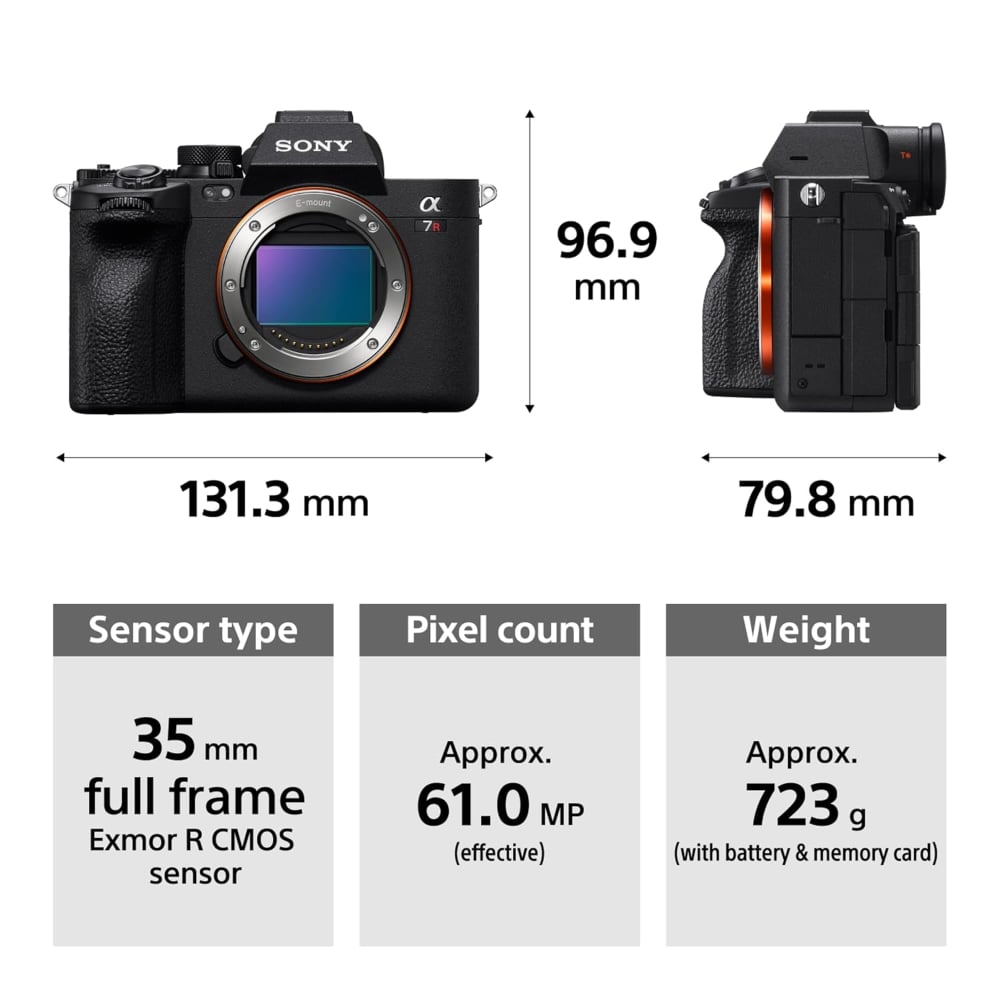 سوني ILCE-7RM5 كاميرا رقمية سوداء ألفا بدقة عالية 61 ميجابكسل تسجيل 8k 24p إطار كامل