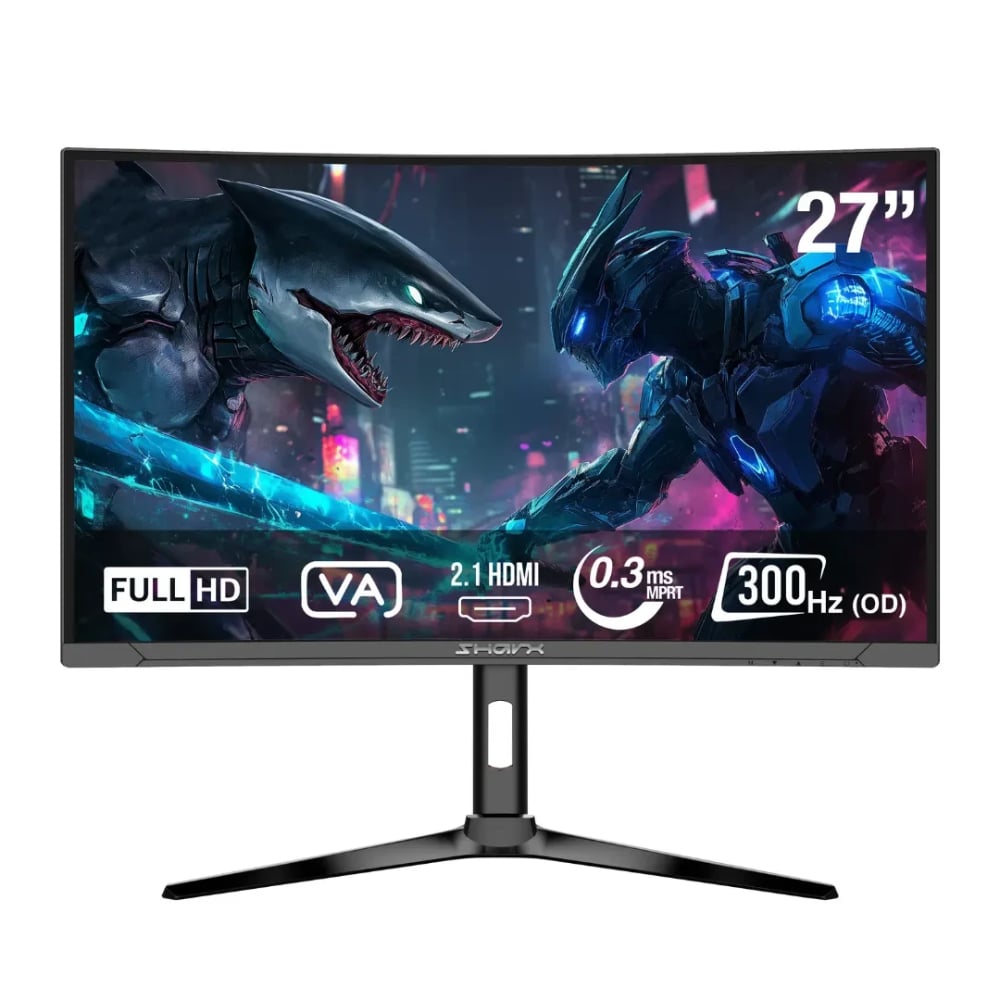 Sharx 27 Inch 300Hz Curved VA IPS FHD 0.3ms Response Time HDMI 2.1 G-Sync Compatible Gaming Monitor Black