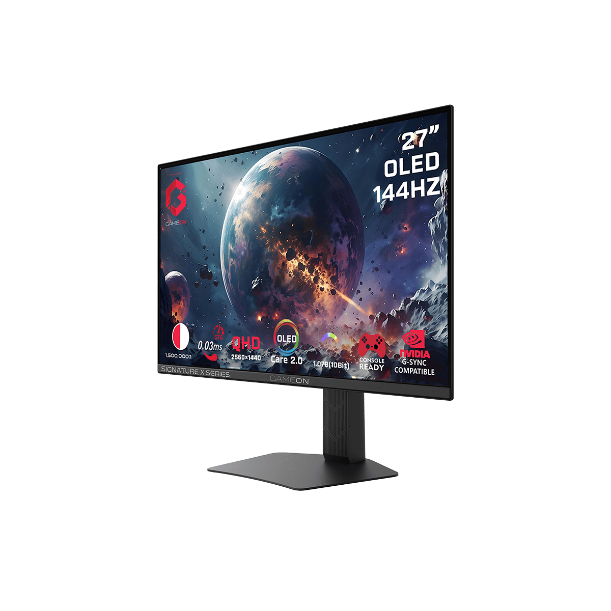 شاشة الألعاب جيم أون GO27QDOLD144 سلسلة سيجنتشر إكس، بحجم 27 بوصة، شاشة OLED بدقة QHD، 144 هرتز، وزمن استجابة 0.03 مللي ثانية، ومنفذ HDMI 2.1 تدعم جهاز PS5 |أسود