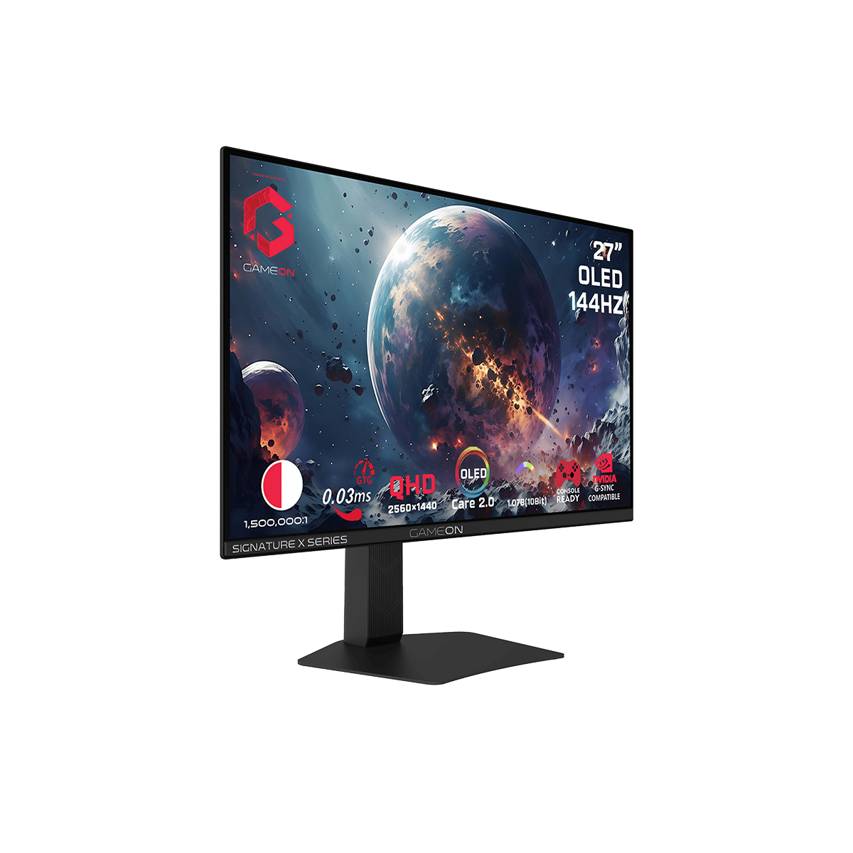 شاشة الألعاب جيم أون GO27QDOLD144 سلسلة سيجنتشر إكس، بحجم 27 بوصة، شاشة OLED بدقة QHD، 144 هرتز، وزمن استجابة 0.03 مللي ثانية، ومنفذ HDMI 2.1 تدعم جهاز PS5 |أسود