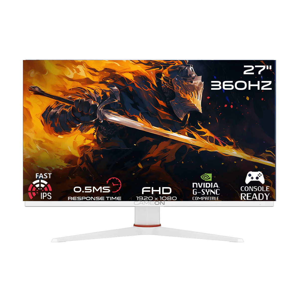 شاشة الألعاب جيم أون GOA27FHD360IPS سلسلة آركتيك برو، بحجم 27 بوصة، وبدقة  FHD، ومعدل تحديث 360 هرتز، وزمن استجابة 0.5 مللي ثانية، ومنفذ HDMI 2.1، لوحة Fast IPS تدعم جهاز| PS5أبيض