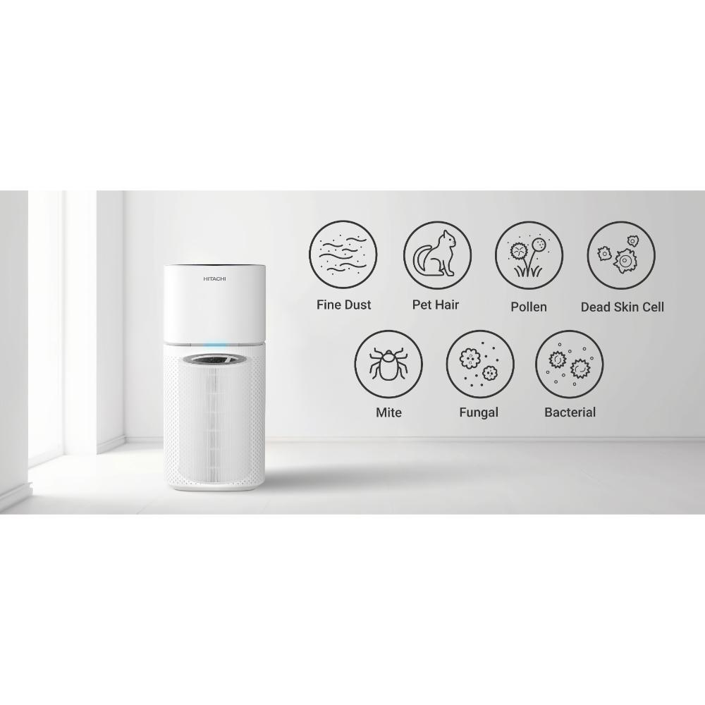 Hitachi Air Purifier | Smart Digital Touch Control | Coverage Up to 48 m² | HEPA & Activated Carbon Filters | White | EP-TZ50WG