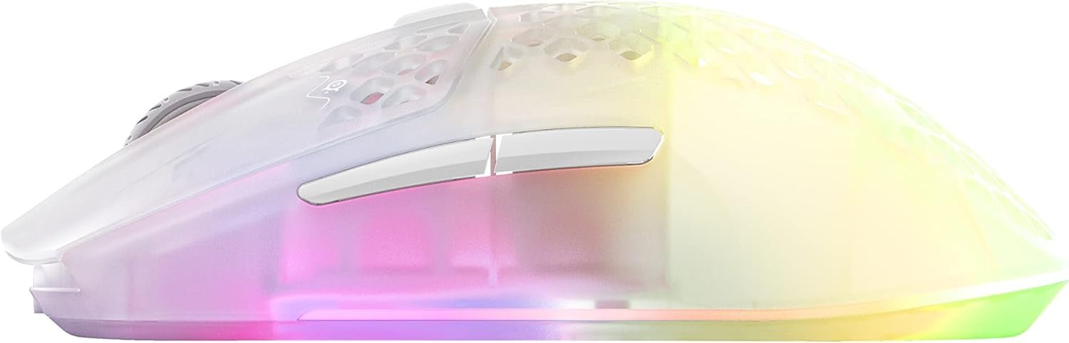 ماوس الألعاب اللاسلكي SteelSeries Aerox 3 – إصدار Ghost المحدود، خفيف الوزن للغاية، إضاءة RGB، مستشعر TrueMove Air بدقة 18,000 DPI، بلوتوث و2.4GHz