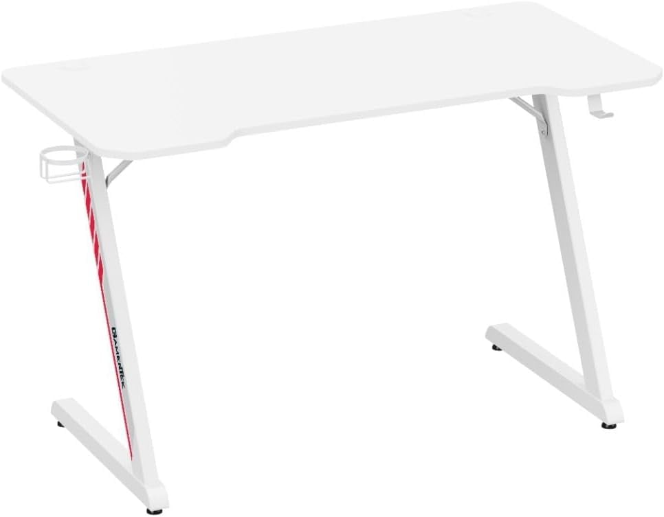 GamerTek Z Desk – 120x60cm Gaming Desk with Headset Hook, Cup Holder & Stabilizers – White