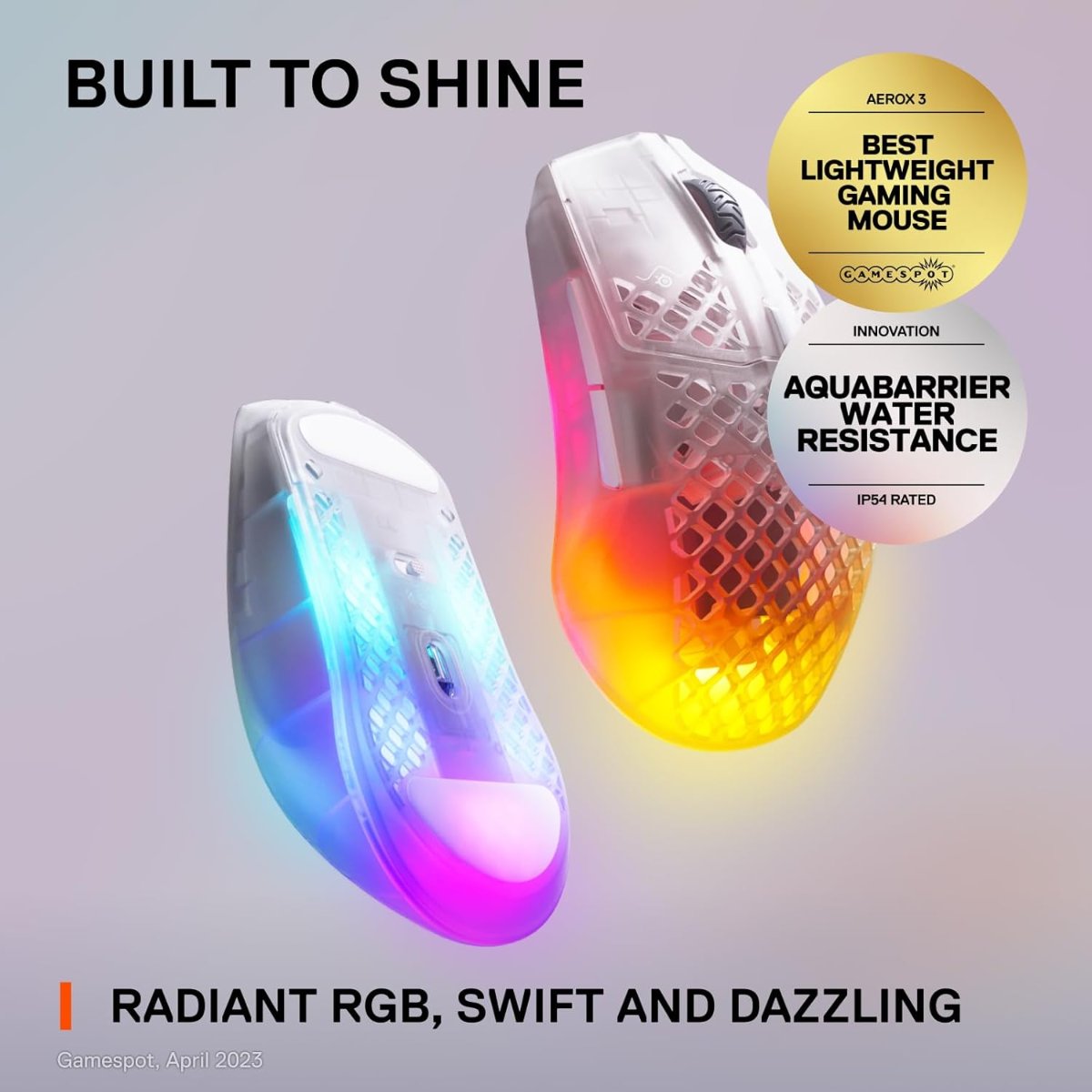 ماوس الألعاب اللاسلكي SteelSeries Aerox 3 – إصدار Ghost المحدود، خفيف الوزن للغاية، إضاءة RGB، مستشعر TrueMove Air بدقة 18,000 DPI، بلوتوث و2.4GHz