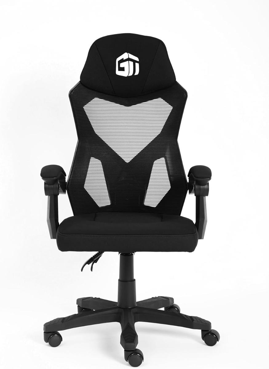كرسي الألعاب GamerTek Ignite – الإصدار الأسود، قماش وشبك قابل للتهوية، تصميم مريح، ارتفاع قابل للتعديل، يتحمل حتى 120 كجم