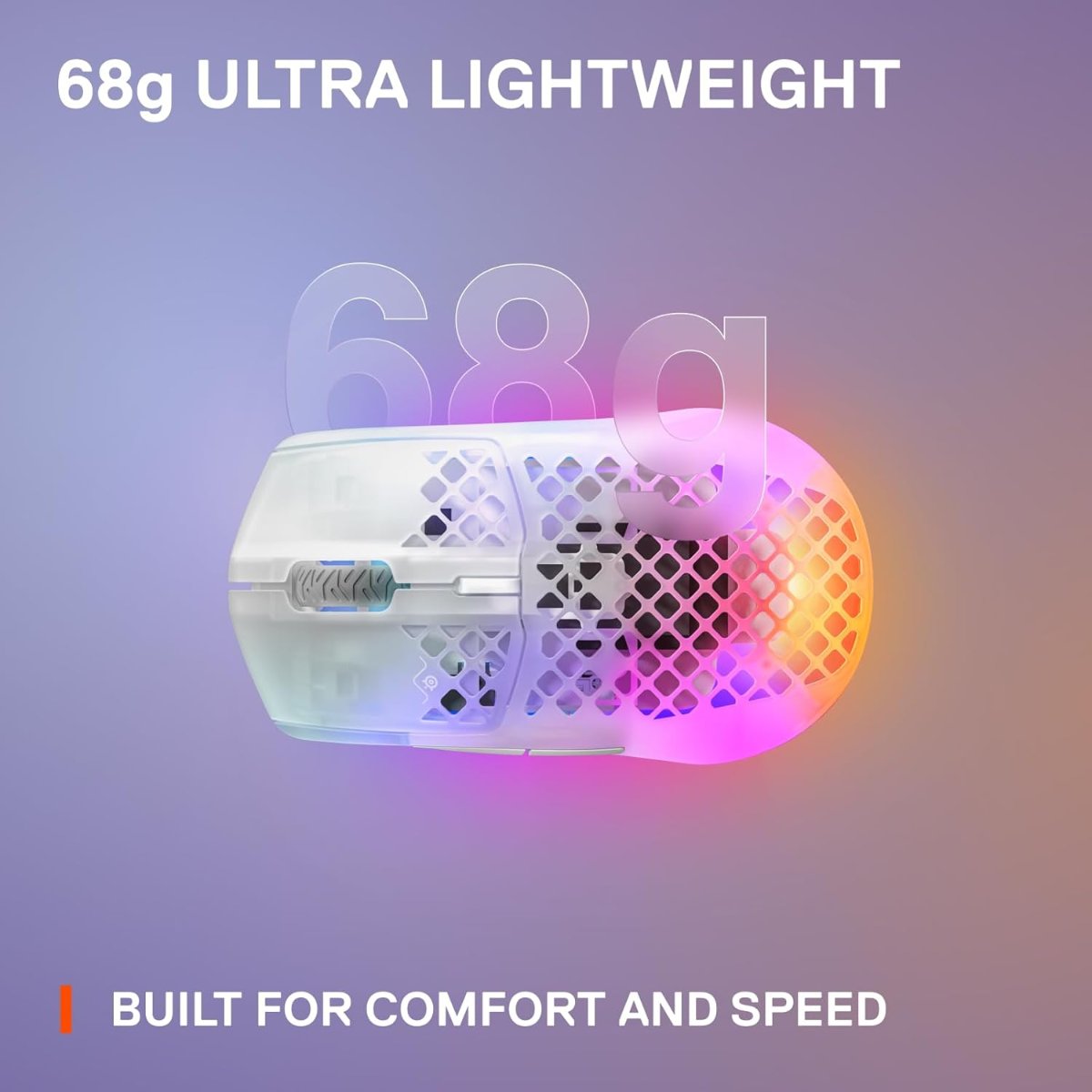 ماوس الألعاب اللاسلكي SteelSeries Aerox 3 – إصدار Ghost المحدود، خفيف الوزن للغاية، إضاءة RGB، مستشعر TrueMove Air بدقة 18,000 DPI، بلوتوث و2.4GHz