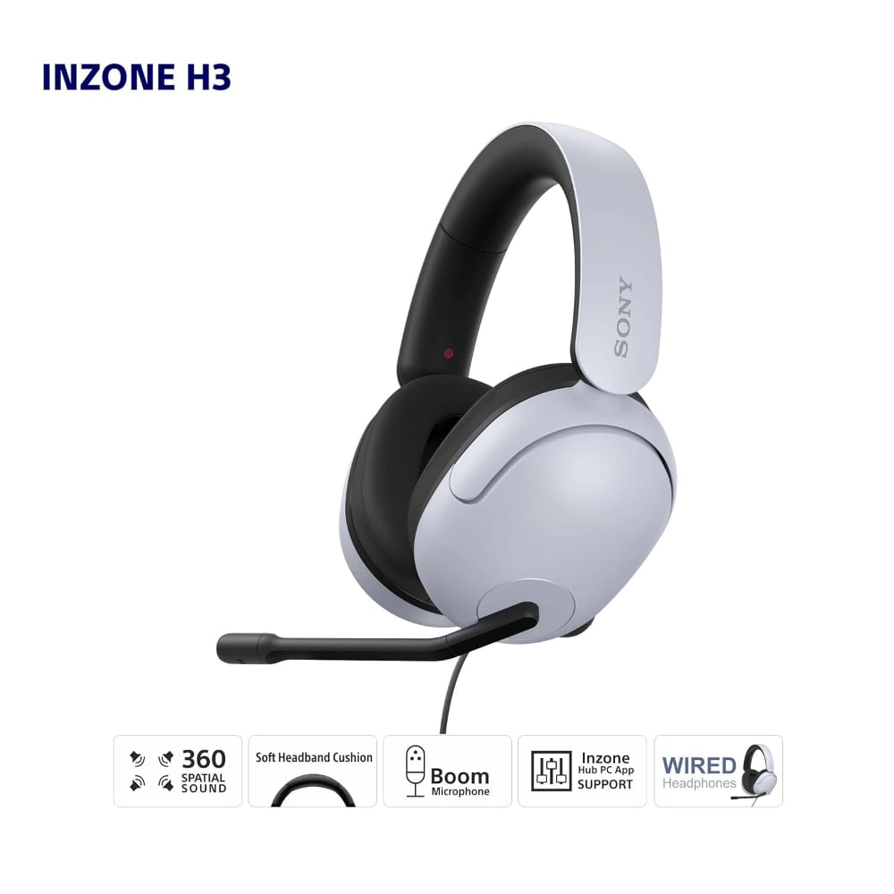 Sony INZONE H3 (MDR-G300) | Wired Gaming Over-Ear Headset | Flip-to-Mute Mic | White