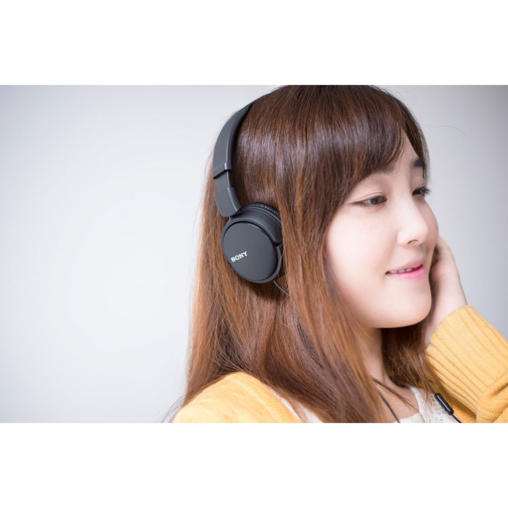 Sony MDR-ZX110AP Wired On-Ear Headphones Tangle-Free Cable with Microphone Black
