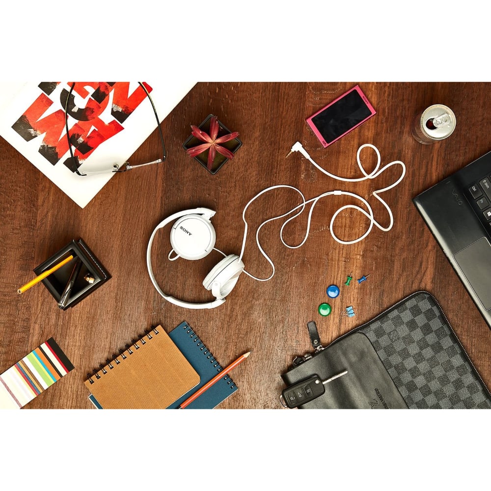 Sony MDR-ZX110AP Wired On-Ear Headphones Tangle-Free Cable with Microphone White