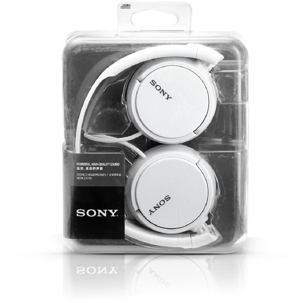 Sony MDR-ZX110AP Wired On-Ear Headphones Tangle-Free Cable with Microphone White