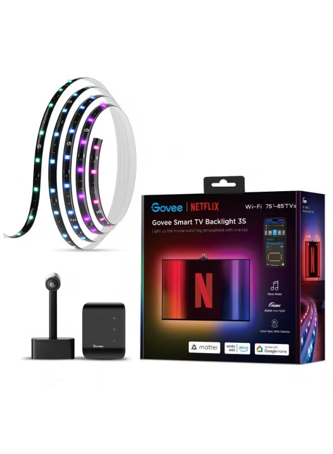 Govee TV Backlight 3 Lite RGBICW with Camera & Fish-Eye Correction for 75–85 inch TVs, Wi-Fi App & Voice Control - Netflix edition - H6098