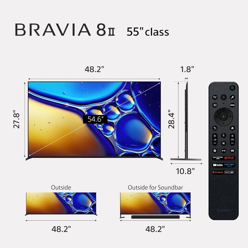 Sony K-55XR80M2 BRAVIA 8 II 55 Inch 4K Ultra HD QD-OLED Smart Google TV with XR AI Processor