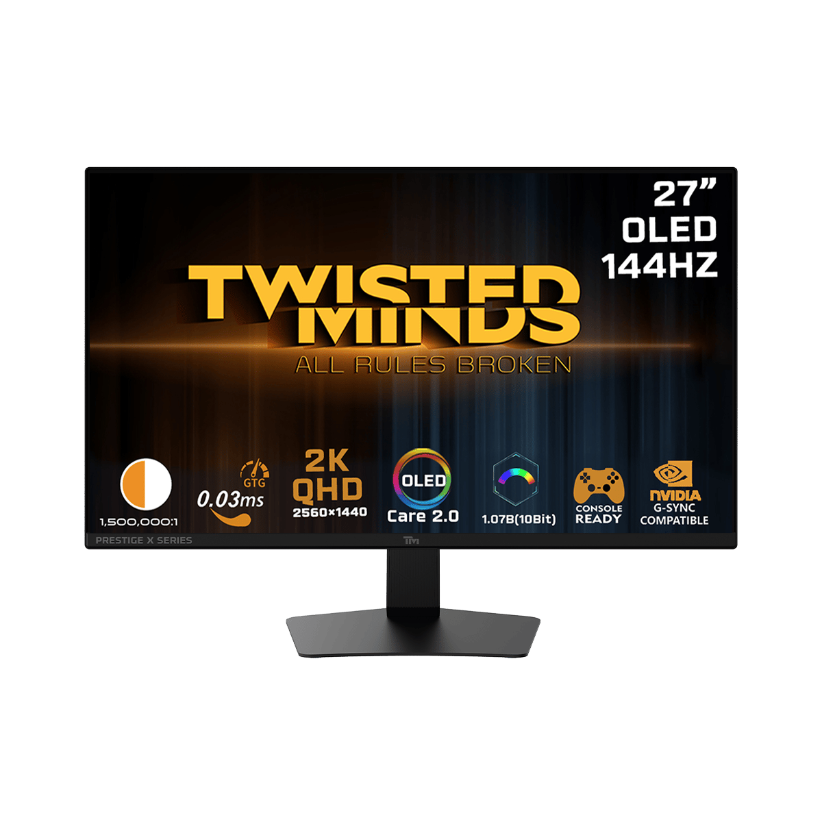 شاشة الألعاب تويستد مايندرز TM27QDOLD144 سلسلة سيجنتشر إكس،27 بوصة، لوحة OLED بدقة  QHD، 144 هرتز، وزمن استجابة فائق السرعة 0.03 مللي ثانية، ومنفذ HDMI 2.1 تدعم جهاز PS5 |أسود
