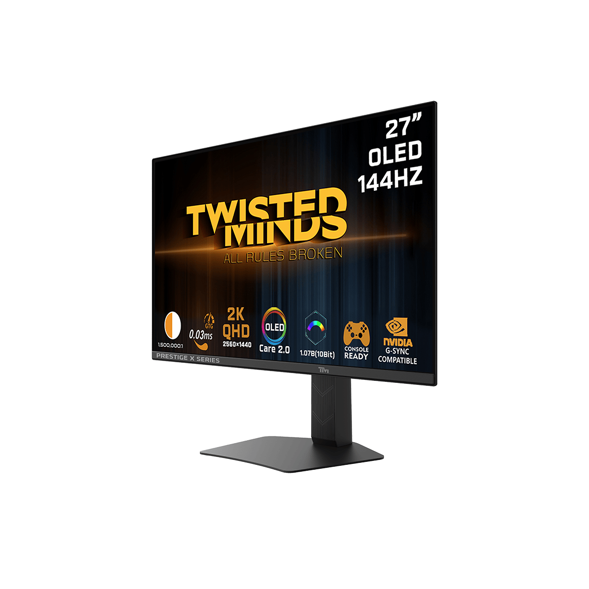 شاشة الألعاب تويستد مايندرز TM27QDOLD144 سلسلة سيجنتشر إكس،27 بوصة، لوحة OLED بدقة  QHD، 144 هرتز، وزمن استجابة فائق السرعة 0.03 مللي ثانية، ومنفذ HDMI 2.1 تدعم جهاز PS5 |أسود