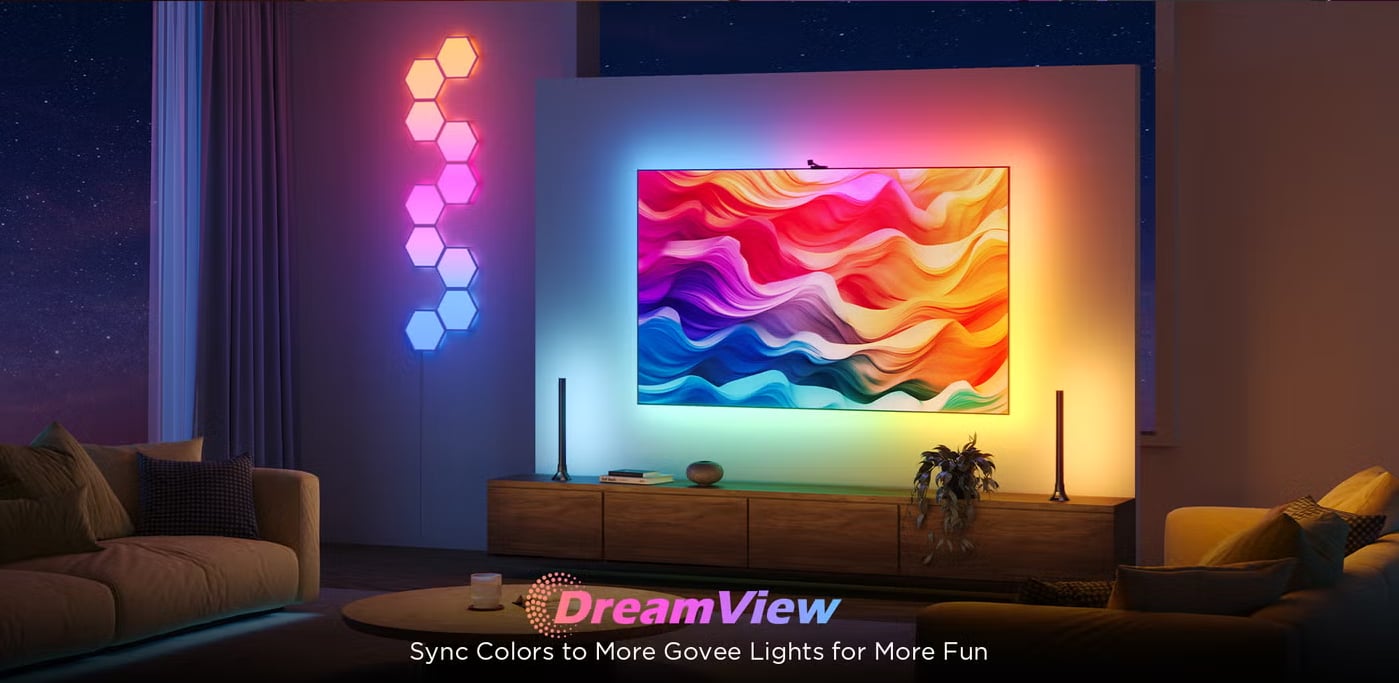Govee TV Backlight 3 Lite RGBICW with Camera & Fish-Eye Correction for 75–85 inch TVs, Wi-Fi App & Voice Control - Netflix edition - H6098