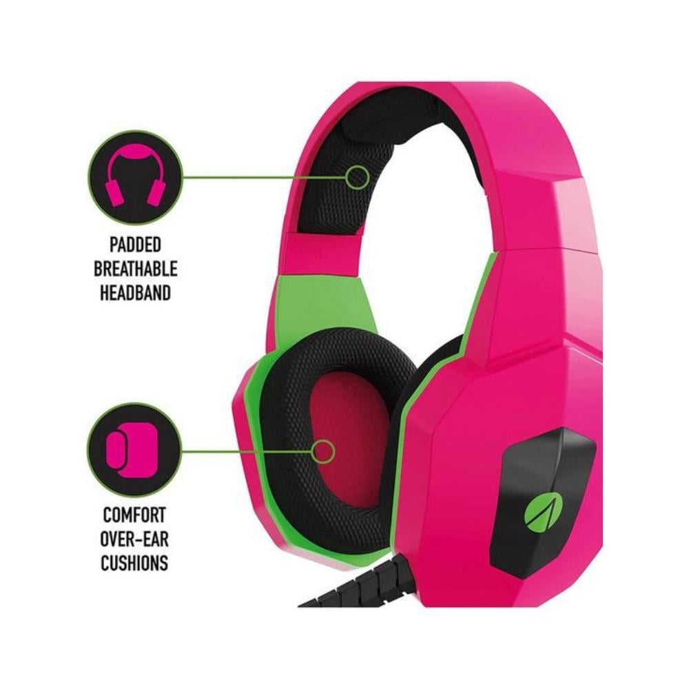 4Gamers Neon Edition | Wired Gaming Over-Ear Headset | Neon Design | Pink/Green