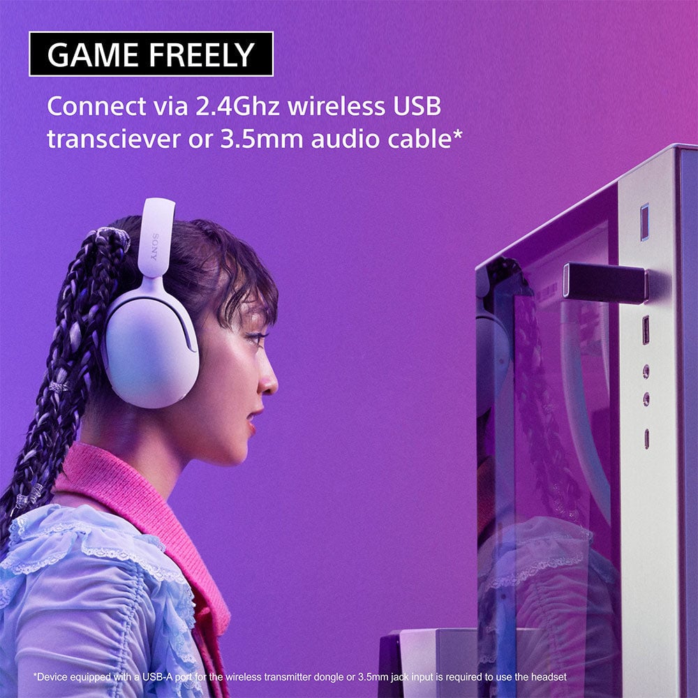 سوني إنزون H5 (WH-G500) | سماعة ألعاب لاسلكية فوق الأذن | اتصال 2.4 جيجاهرتز | أبيض
