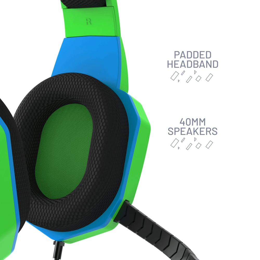 4Gamers Neon Edition | Wired Gaming Over-Ear Headset | Neon Design | Green/Blue