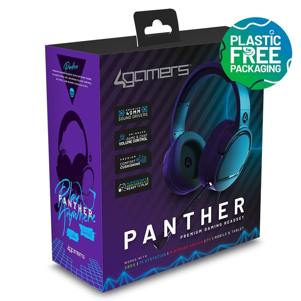 4Gamers Panther | Wired Gaming Over-Ear Headset | Over-Ear Design | Black