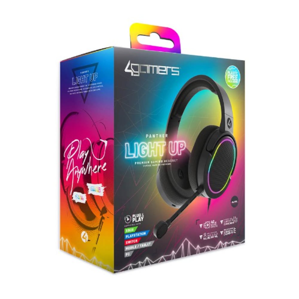 4Gamers Panther Led Light Up Rgb Premium Over-Ear Wired Gaming Headset Black