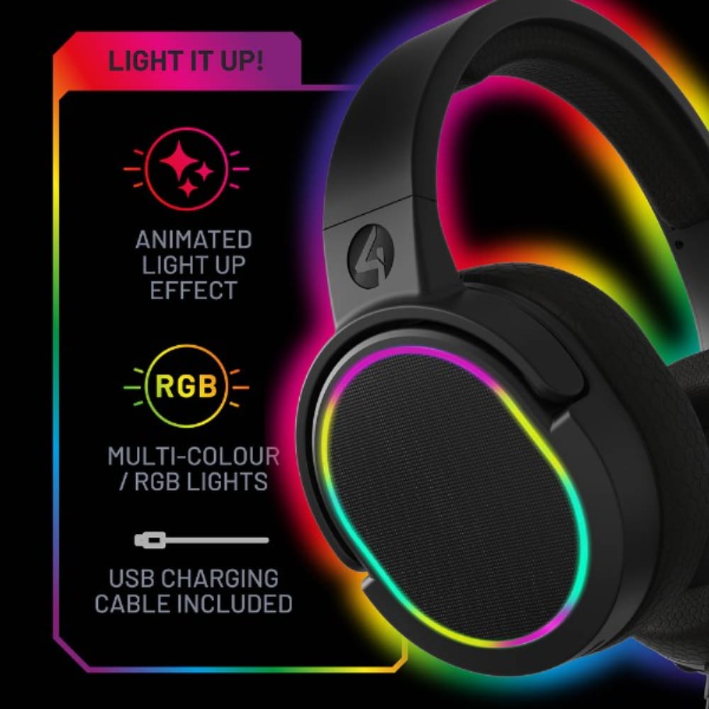 4Gamers Panther LED | Wired Gaming Over-Ear Headset | RGB Lighting | Black