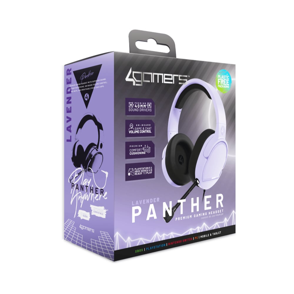 4Gamers Panther | Wired Gaming Over-Ear Headset | Over-Ear Design | Lavender